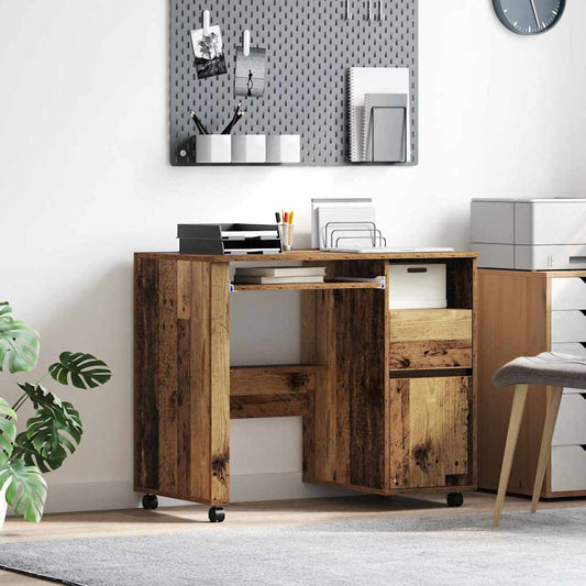 Table with Wheels With Wheel Reclaimed Wood 91 x 50 x 77 cm Wood-based material