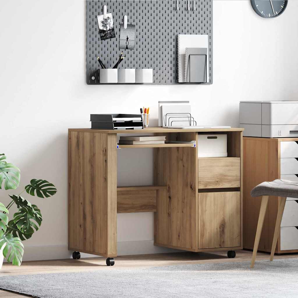 Table with Wheels Artisan Oak 91 x 50 x 77 cm Engineered Wood