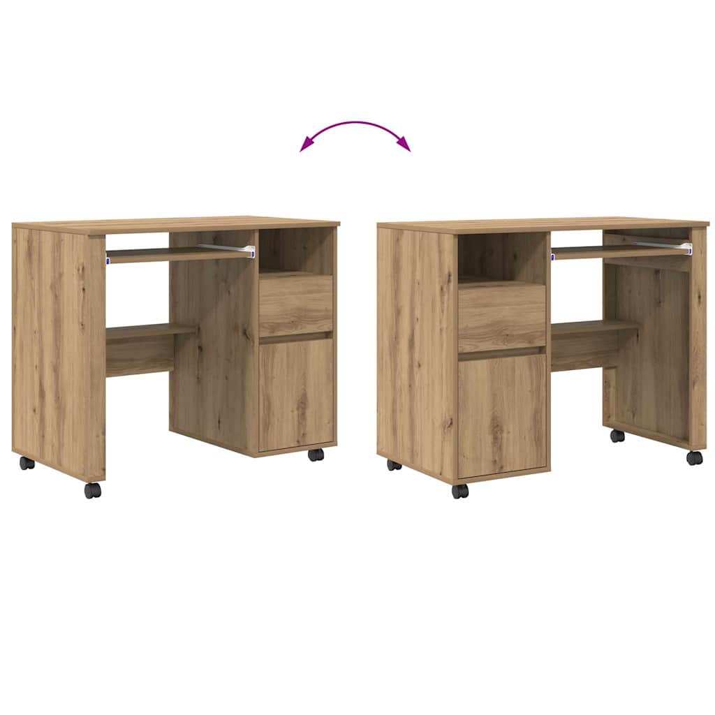 Table with Wheels Artisan Oak 91 x 50 x 77 cm Engineered Wood