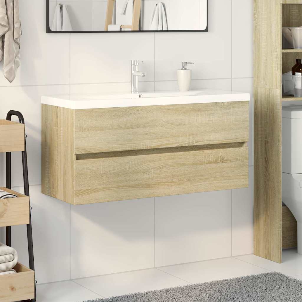 2-tlg. Badmöbel-Set Keramik und Holzwerkstoff
