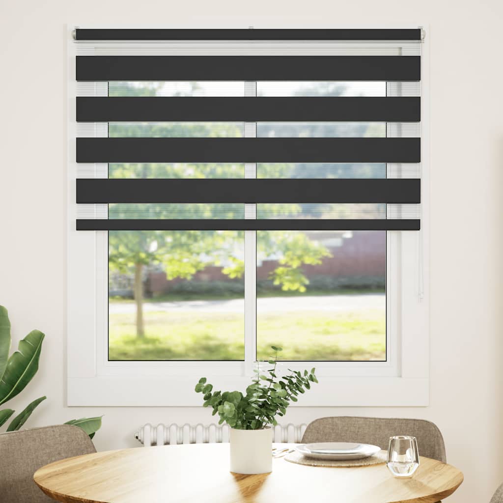 Double Roller Blind Black 125x100 cm Fabric Width 120.9 cm Polyester