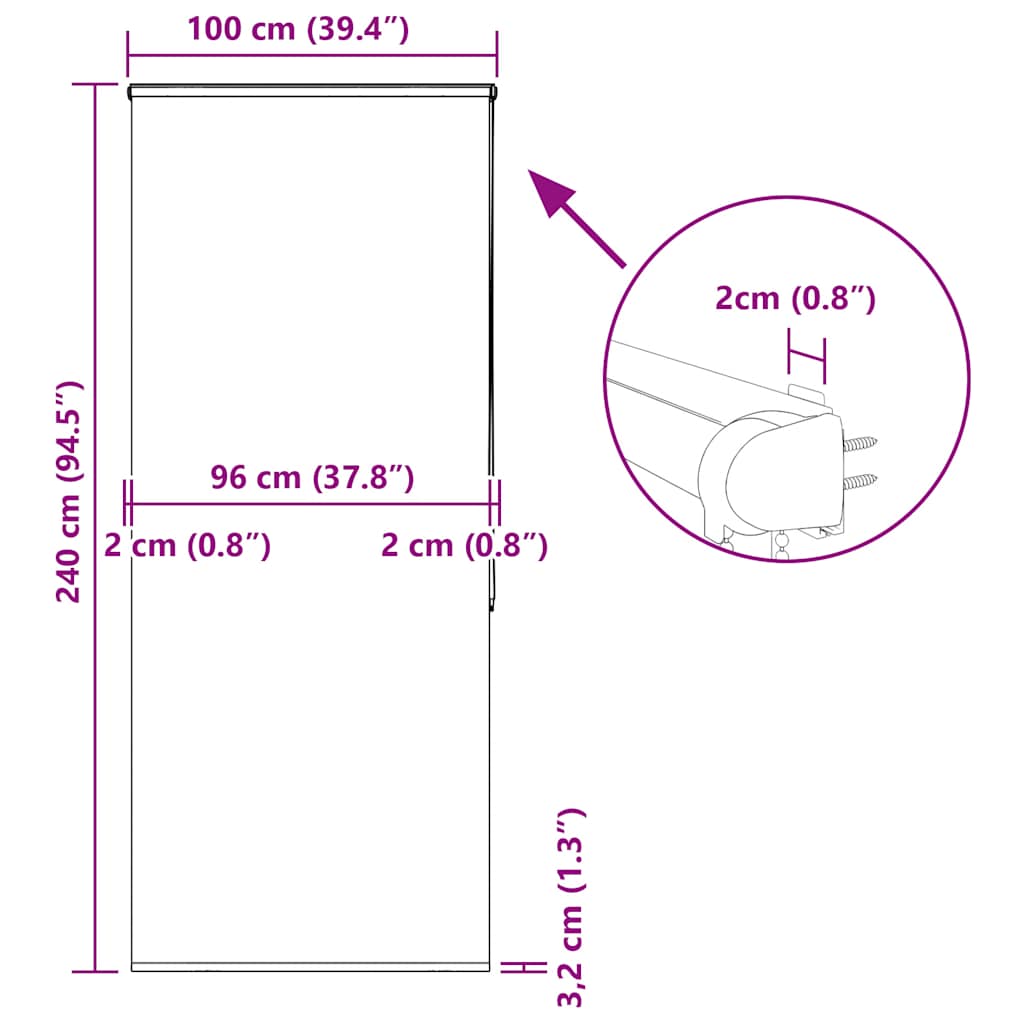 Shower blind with cassette 100x240 cm fabric width 96 cm