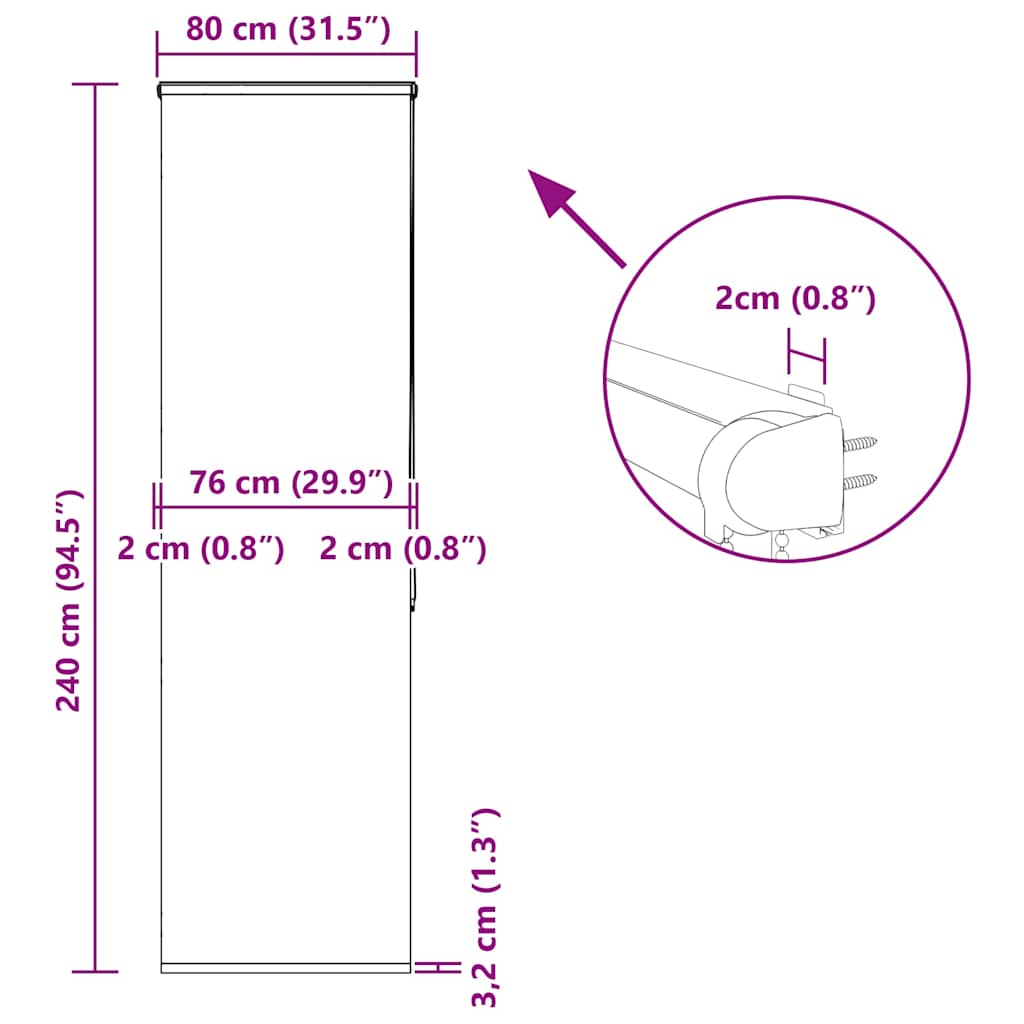 Shower blind with cassette 80x240 cm Fabric width 76 cm