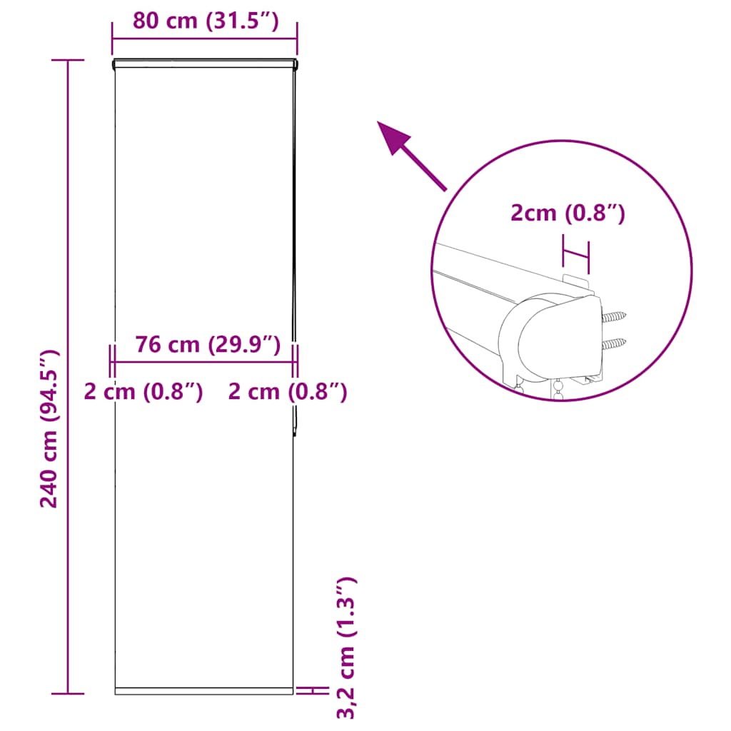 Store de douche à cassette 80x240 cm Largeur tissu 76 cm