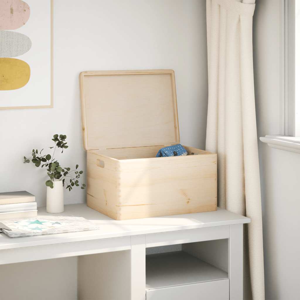 Wooden box with lid and handles 40x30x23 cm solid pine