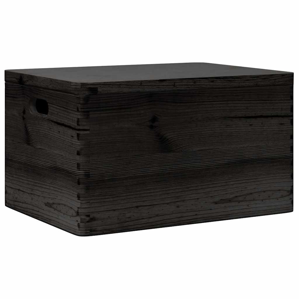 Wooden box with lid and handles Black 40x30x23 cm Solid wood