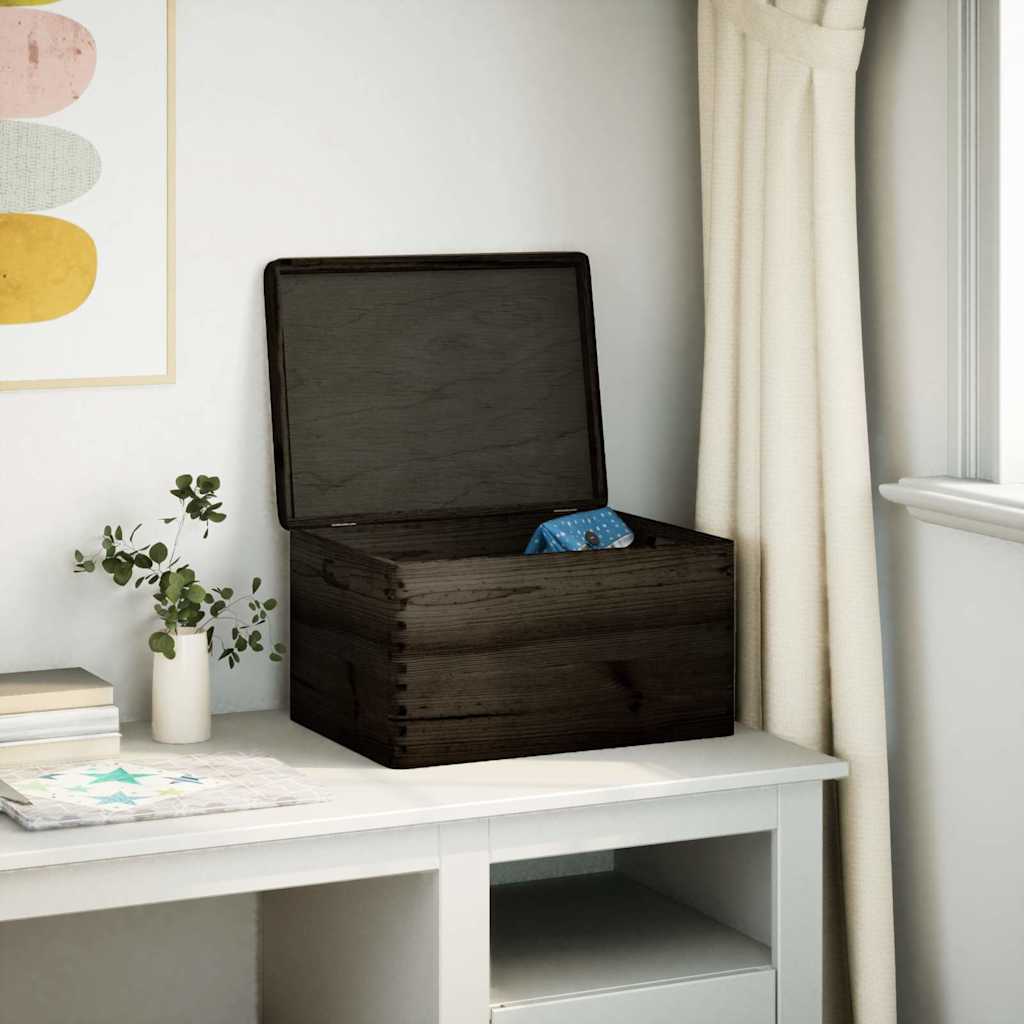 Wooden box with lid and handles Black 40x30x23 cm Solid wood