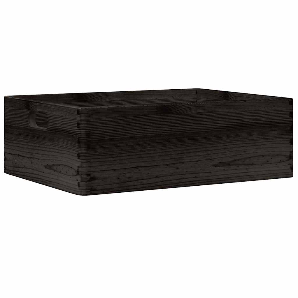 Boîte en bois noire avec poignées 40x30x13 cm Bois massif Pin