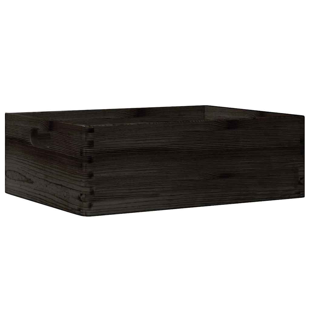 Boîte en bois noire avec poignées 40x30x13 cm Bois massif Pin
