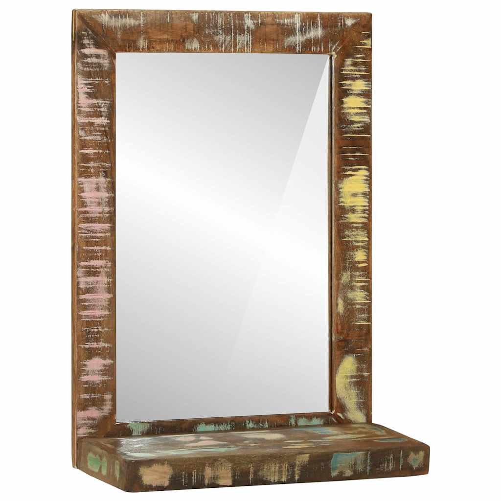 Bathroom Mirror with Shelf Brown Solid Reclaimed Wood