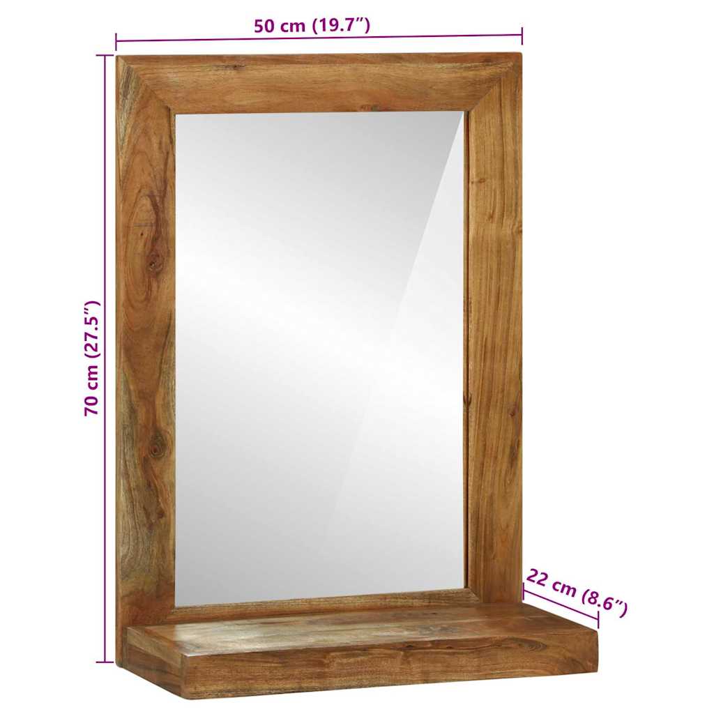 Miroir de salle de bain marron 50 x 22 x 70 cm en bois d'acacia massif
