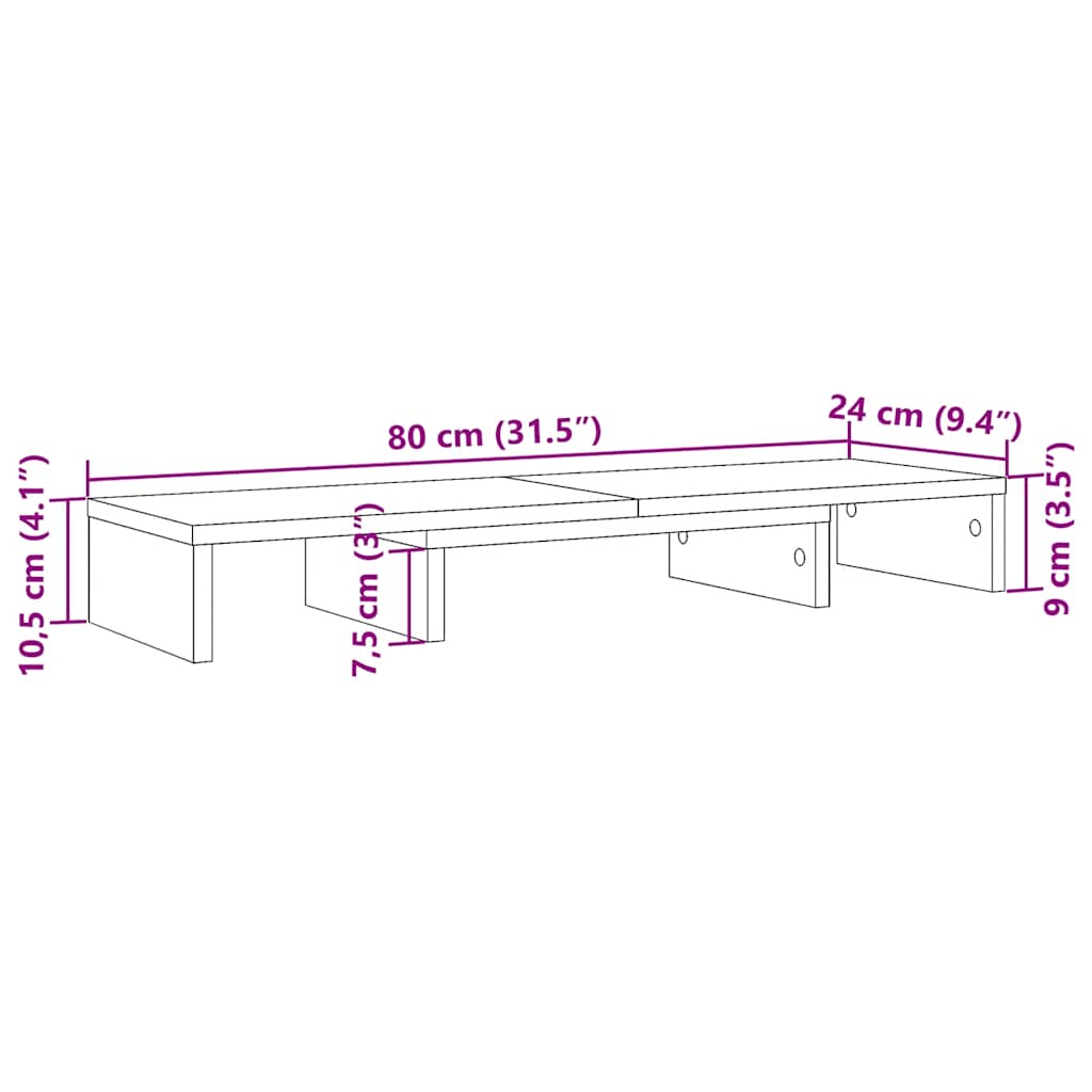 Monitor Stand Adjustable Black 80x24x10.5 cm Engineered Wood