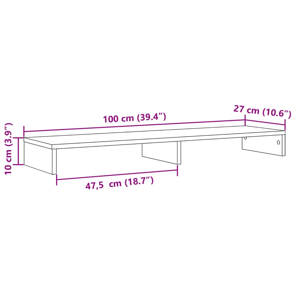 Monitor Stand White 100x27x10 cm Wood-based Material