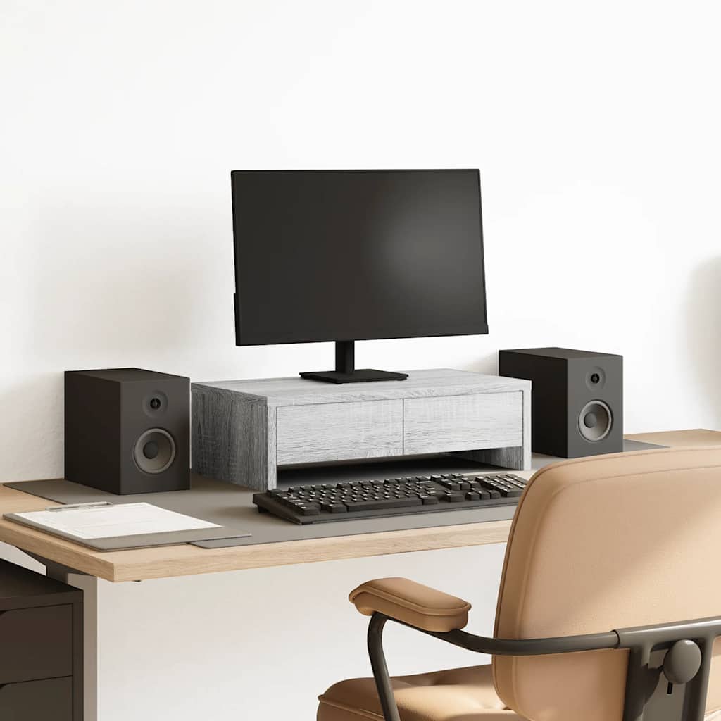 Monitor Stand with Drawers Grey Sonoma 50x27x15 cm
