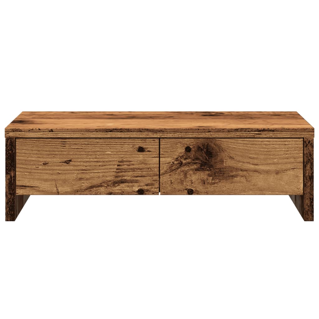 Support moniteur avec tiroirs aspect vieux bois 50x27x15 cm