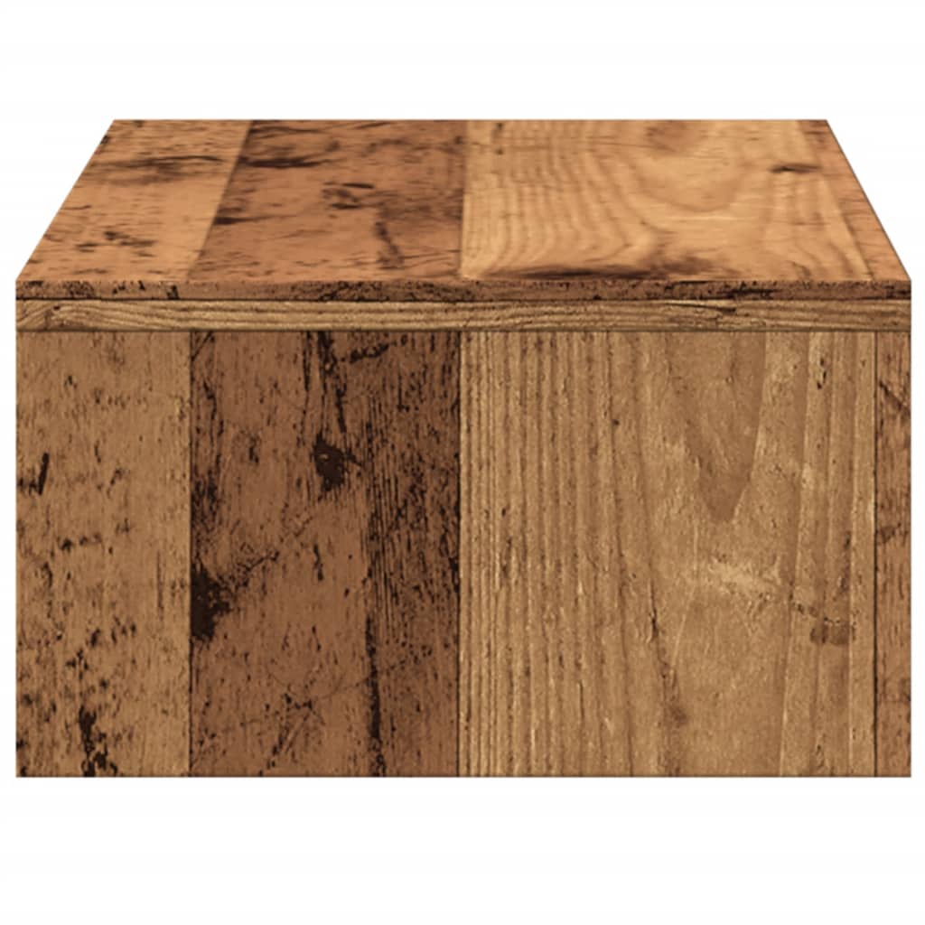 Support moniteur avec tiroirs aspect vieux bois 50x27x15 cm