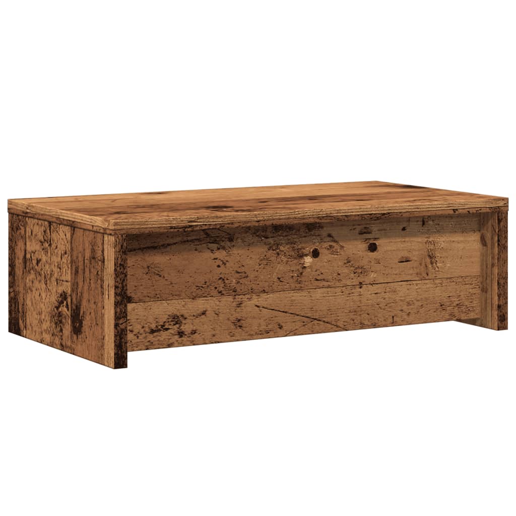 Support moniteur avec tiroirs aspect vieux bois 50x27x15 cm