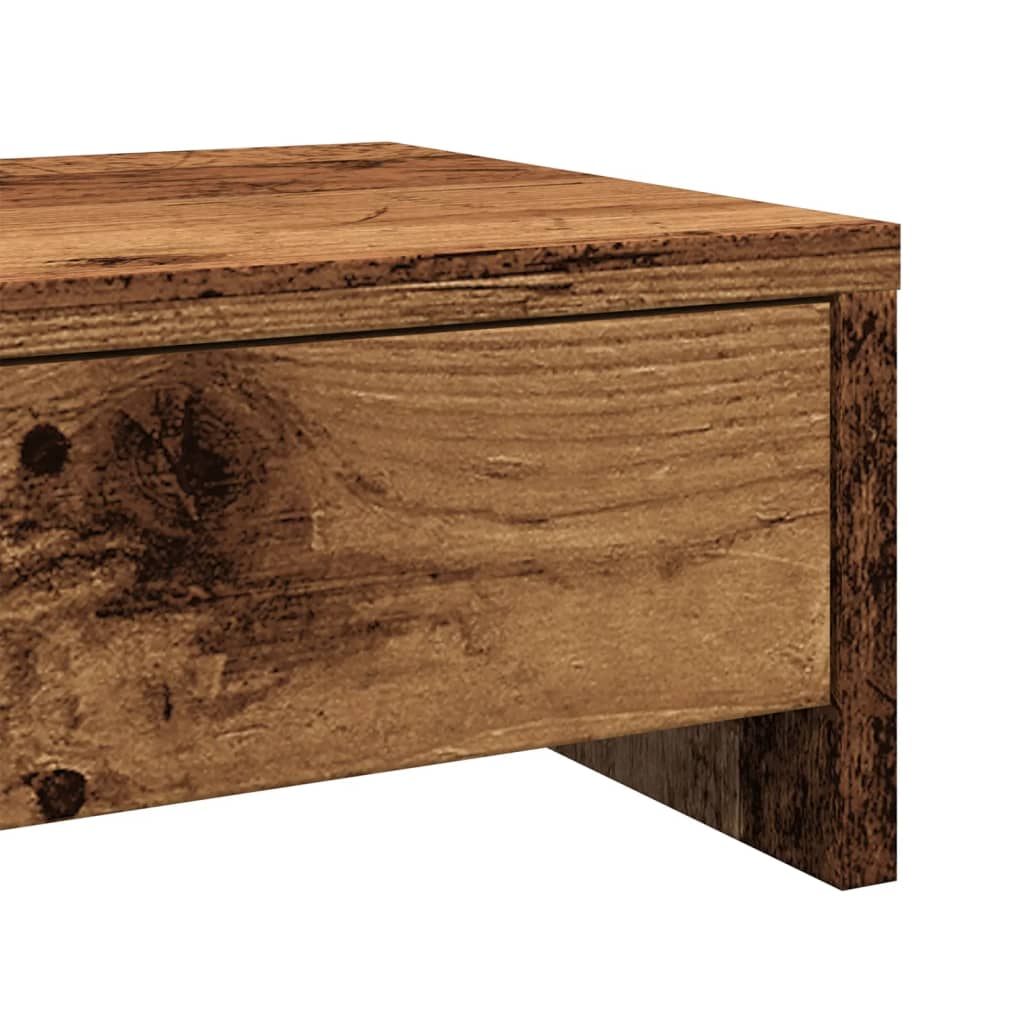 Support moniteur avec tiroirs aspect vieux bois 50x27x15 cm