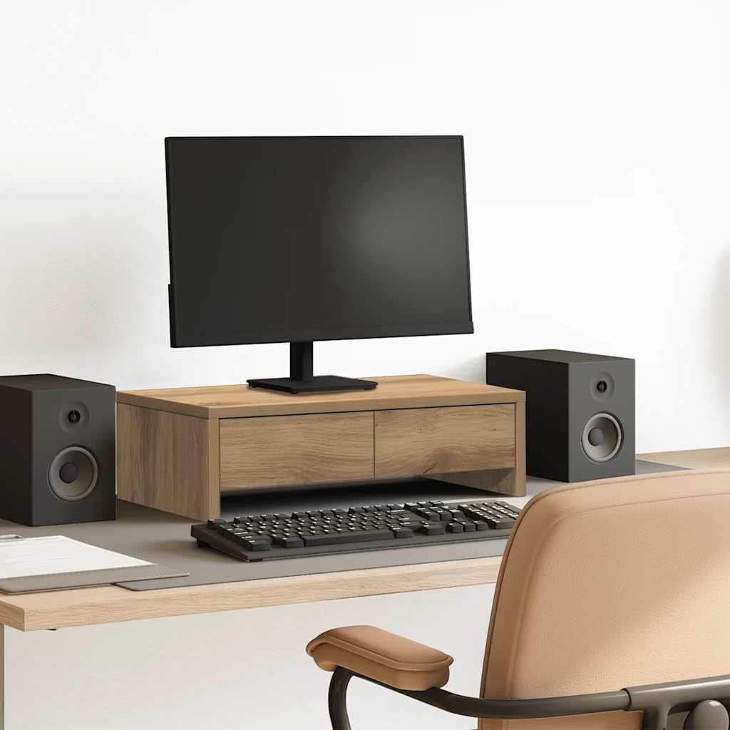 Monitor Stand with Drawers Artisan Oak 50x27x15 cm
