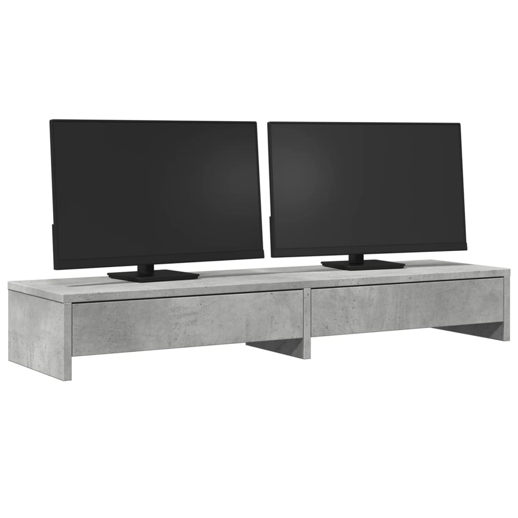 Support pour moniteur avec tiroirs gris béton 100x27x15 cm
