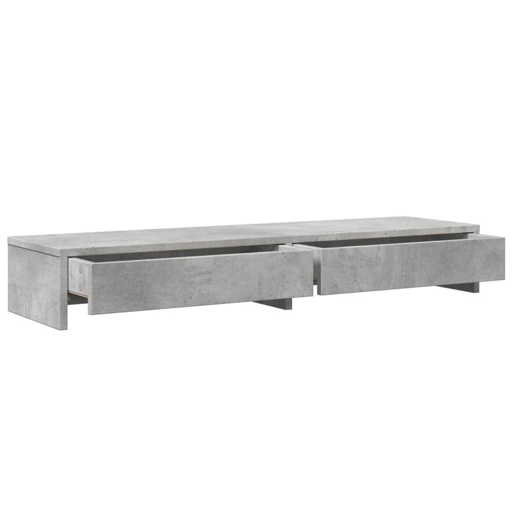 Support pour moniteur avec tiroirs gris béton 100x27x15 cm