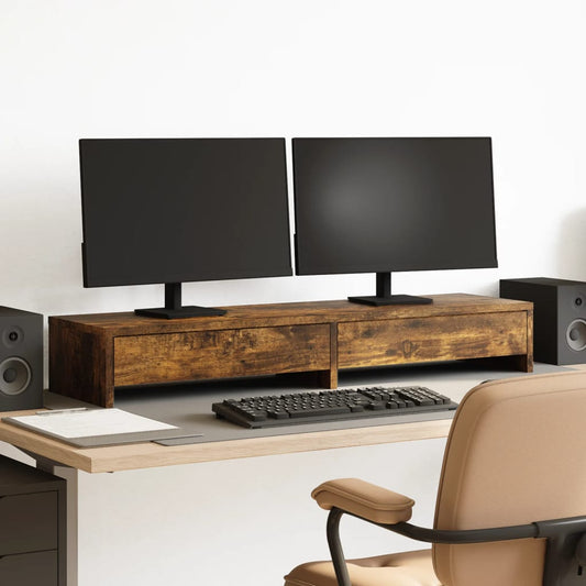 Support pour moniteur avec tiroirs en chêne fumé 100x27x15 cm