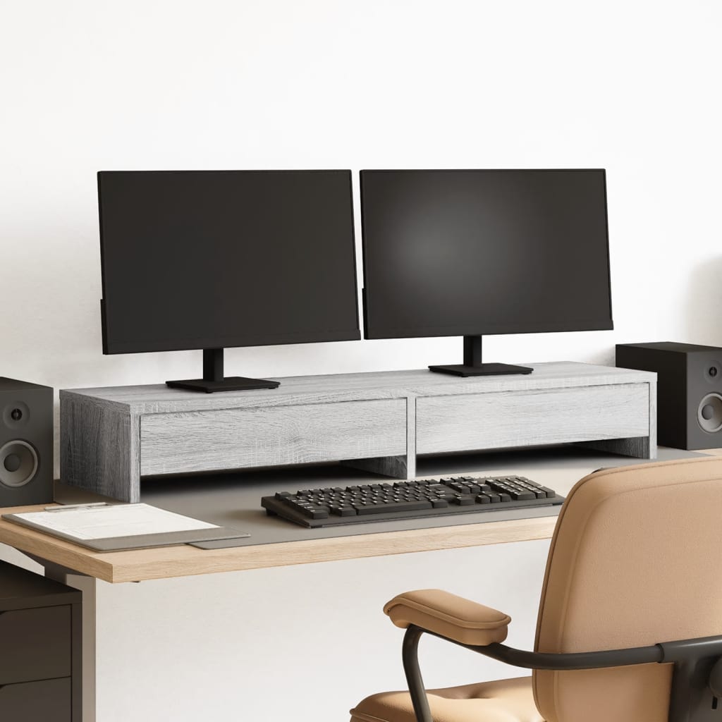 Monitor stand with drawers Grey Sonoma 100x27x15 cm