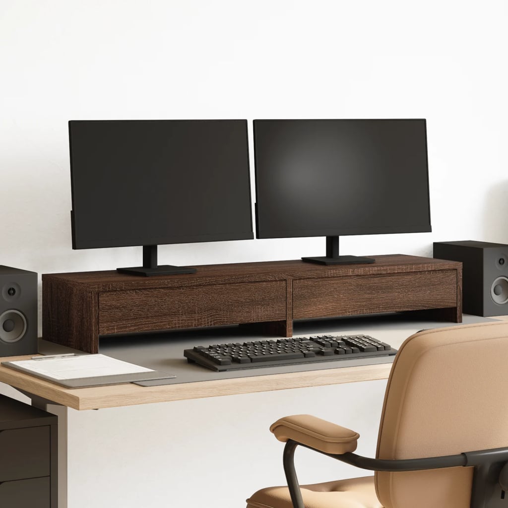 Monitor Stand with Drawers, Oak Effect, 100x27x15 cm