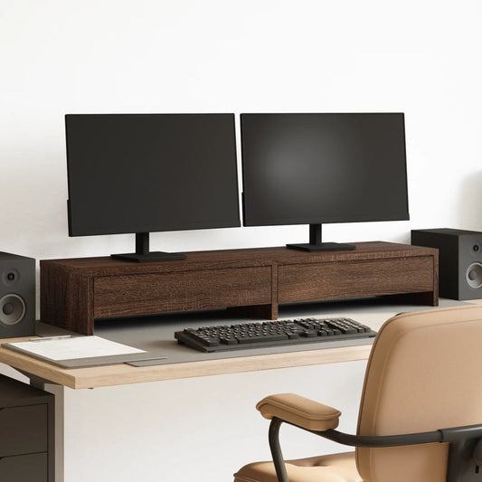 Support d'écran avec tiroirs aspect chêne 100x27x15 cm
