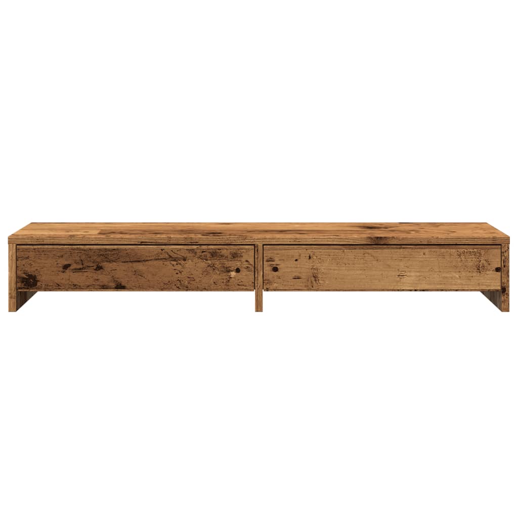 Support d'écran avec tiroirs aspect vieux bois 100x27x15 cm