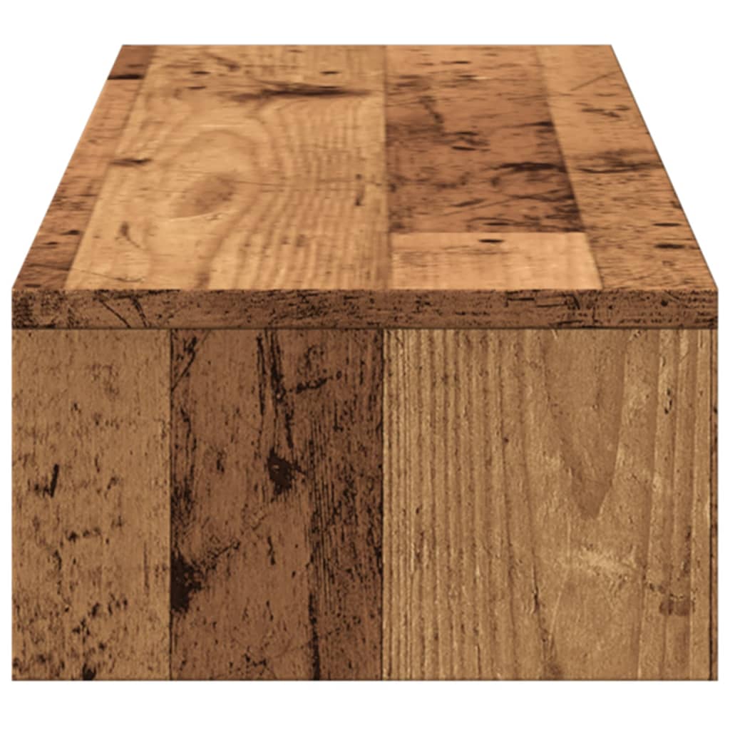 Support d'écran avec tiroirs aspect vieux bois 100x27x15 cm
