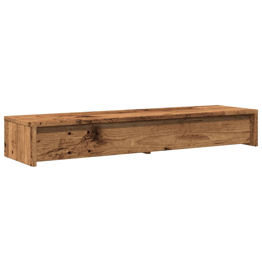 Support d'écran avec tiroirs aspect vieux bois 100x27x15 cm