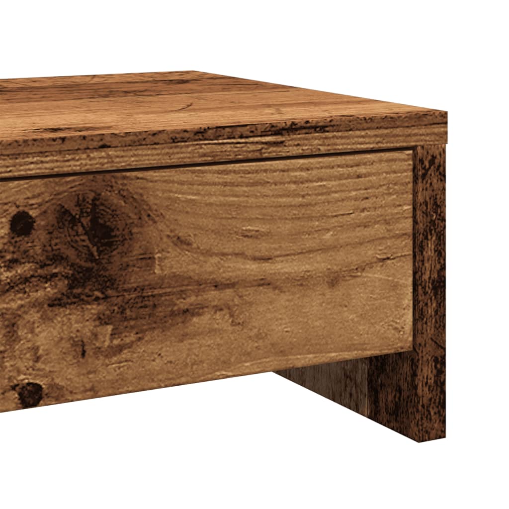 Support d'écran avec tiroirs aspect vieux bois 100x27x15 cm