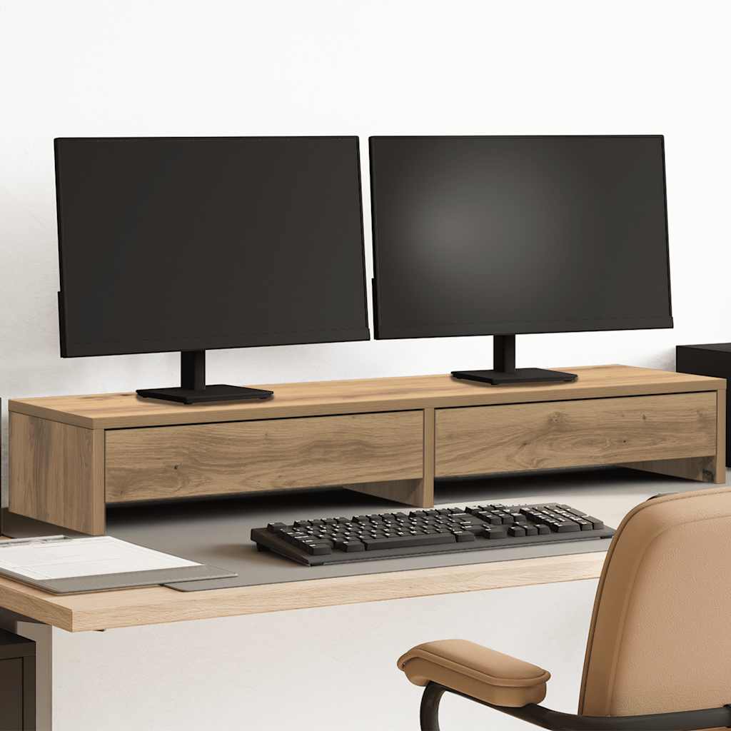 Monitor stand with drawers Artisan oak 100x27x15 cm
