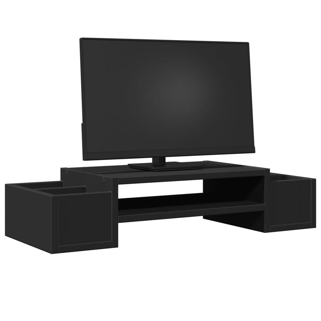 Support d'écran avec rangement noir 70x27x15 cm bois d'ingénierie