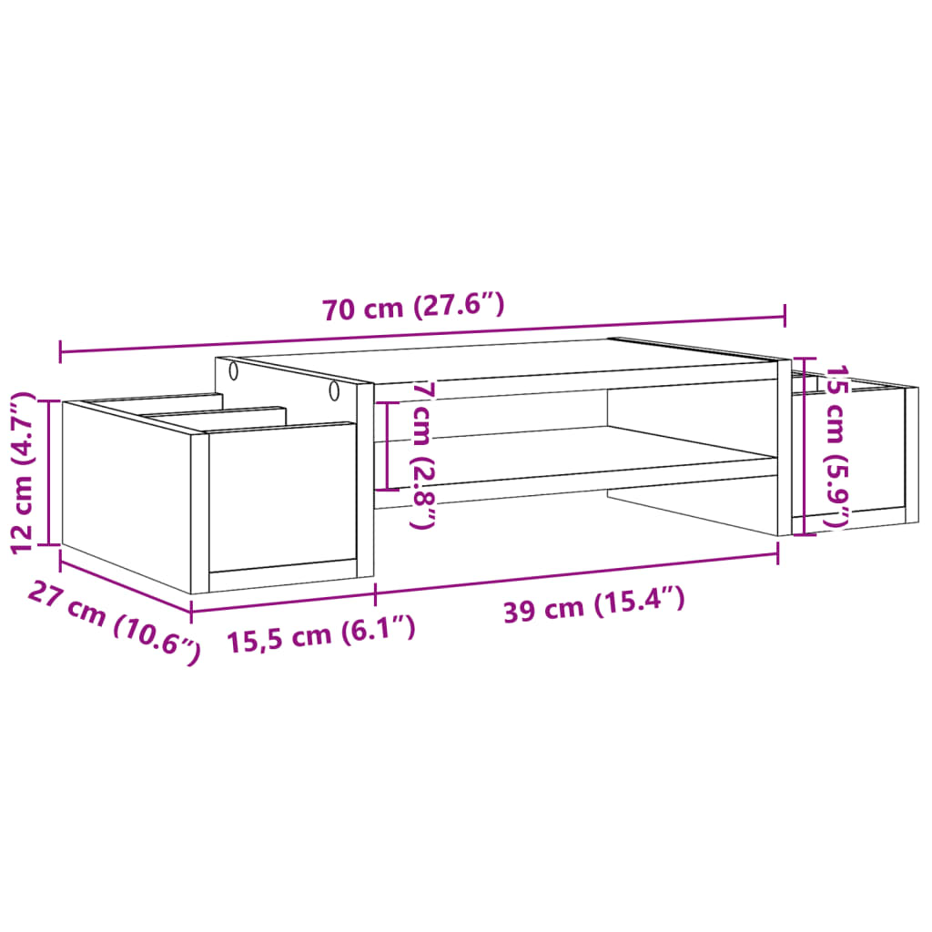 Support d'écran avec rangement chêne Sonoma 70x27x15 bois d'ingénierie