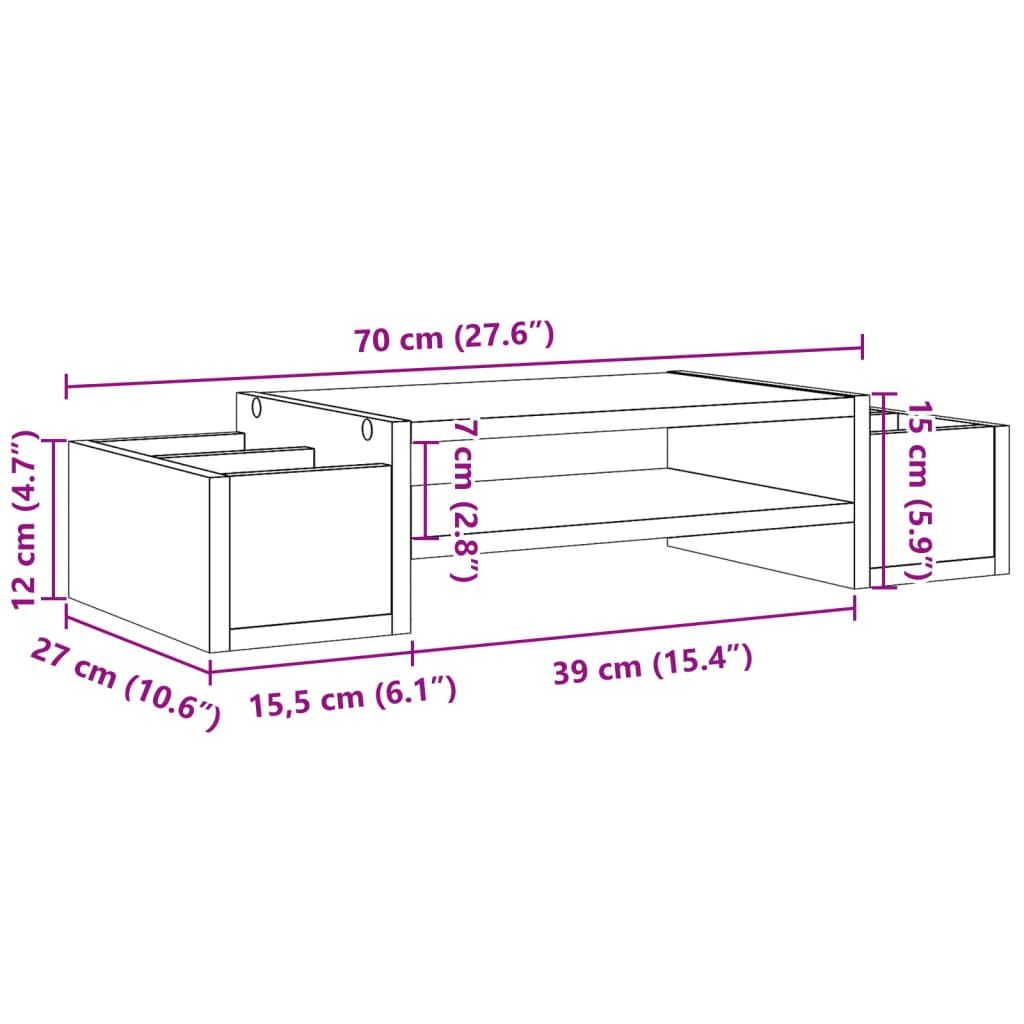 Monitor Stand with Storage Concrete Gray 70x27x15 Engineered Wood