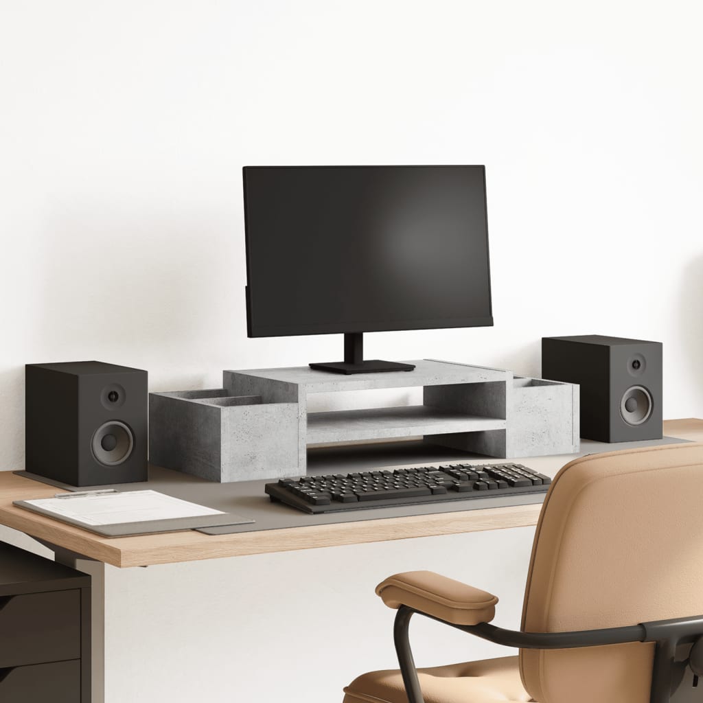 Monitor Stand with Storage Concrete Gray 70x27x15 Engineered Wood