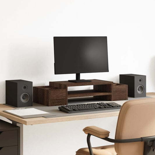 Support d'écran avec rangement aspect chêne 70x27x15 Panneau de particules