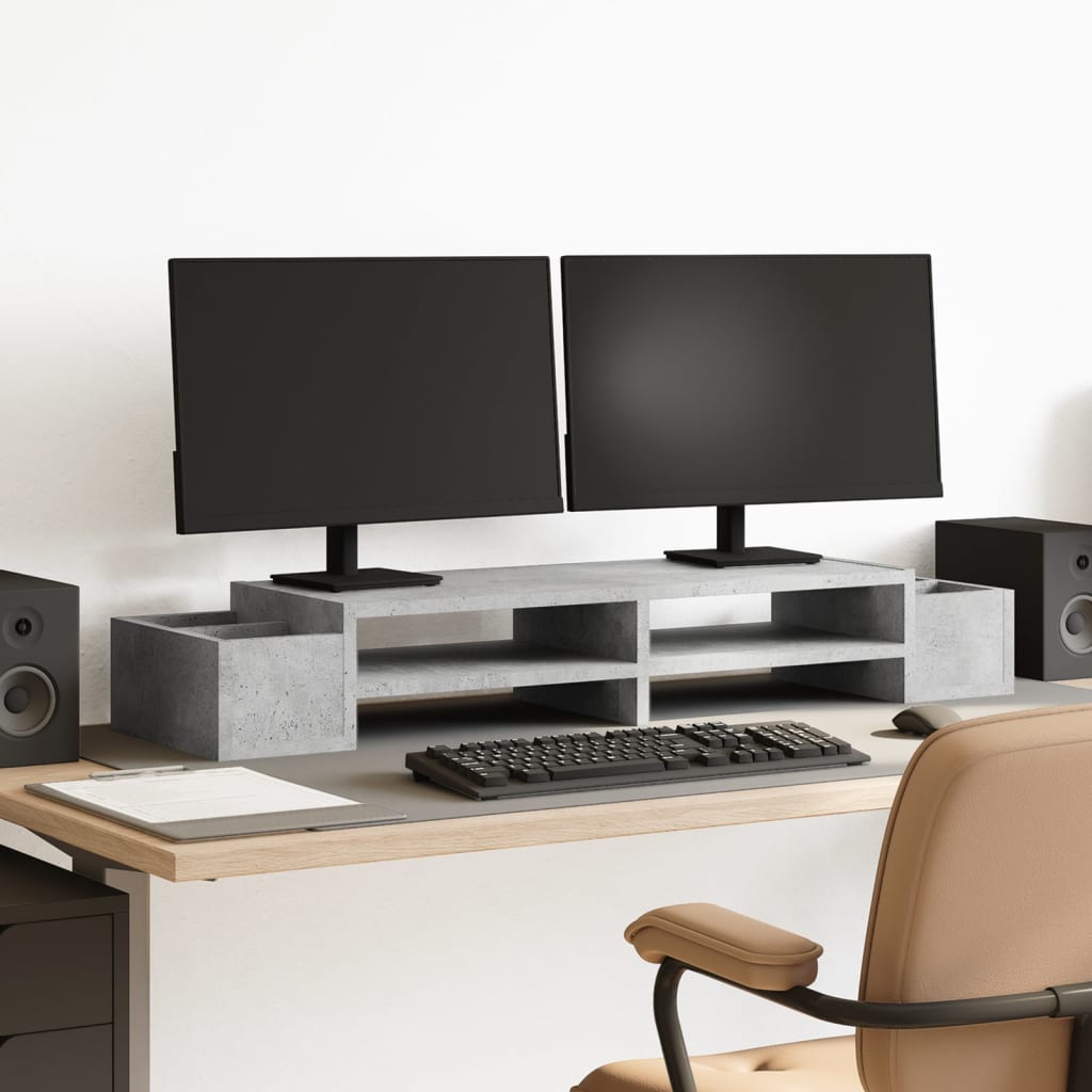 Monitor Stand with Storage Concrete Gray 100x27x15 cm Engineered Wood