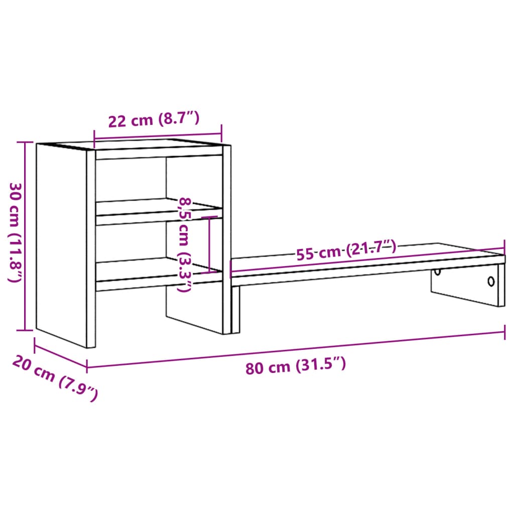 Monitor Stand with Desk Organizer White Engineered Wood