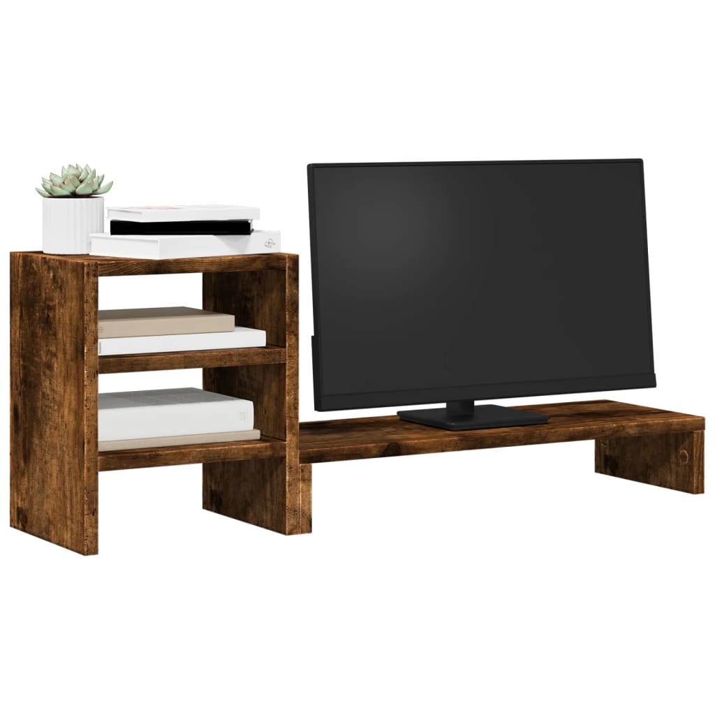 Support moniteur avec organiseur de bureau en chêne fumé