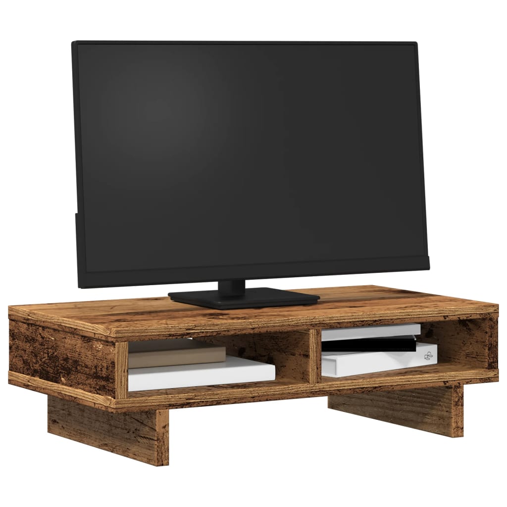 Support d'écran aspect bois ancien 50x27x15 cm panneau de particules