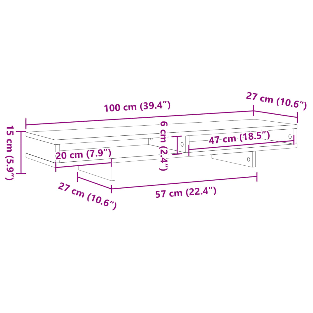 Support de moniteur effet bois ancien 100x27x15 cm panneau de particules