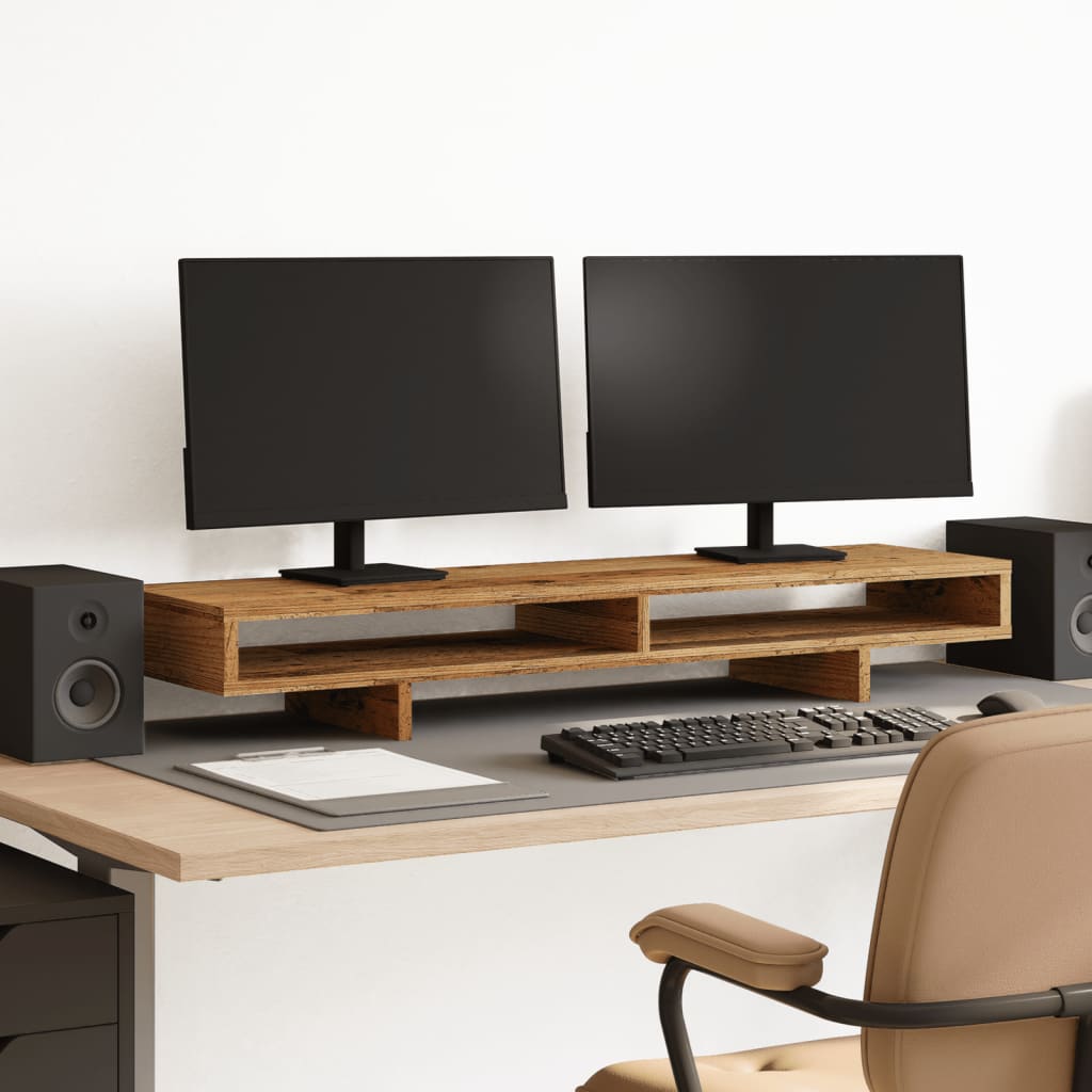 Support de moniteur effet bois ancien 100x27x15 cm panneau de particules