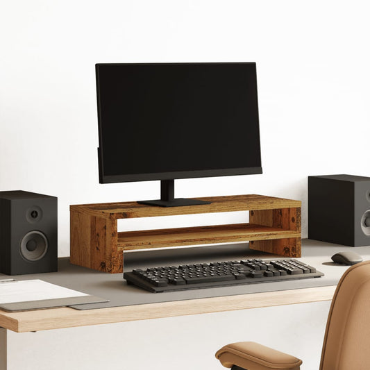 Support moniteur aspect bois vieilli 54x22x15 cm panneau de particules