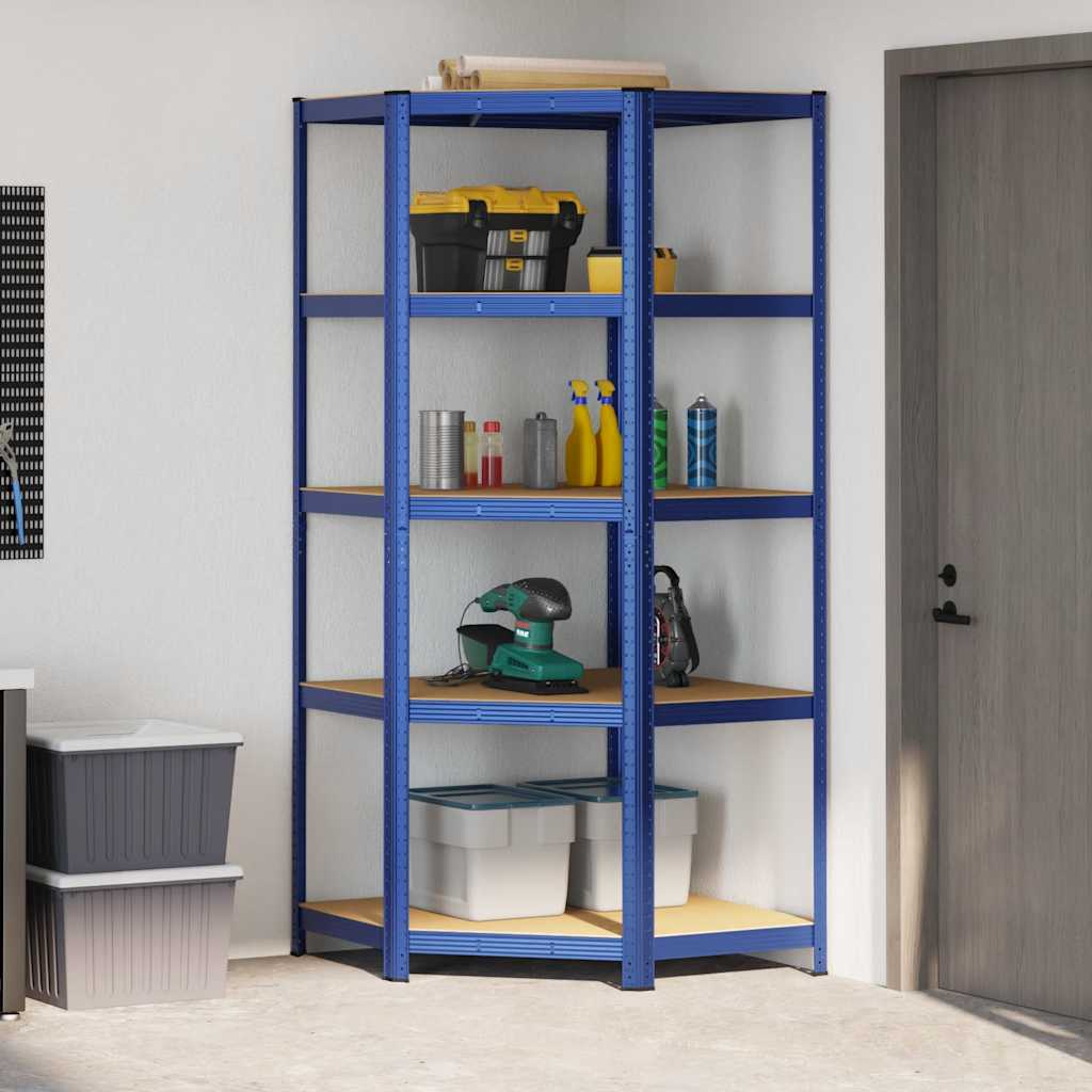 Eckregal mit 5 Böden Blau Stahl & Holzwerkstoff