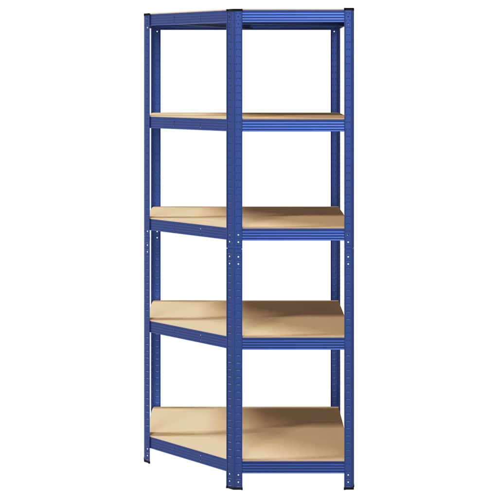 Eckregal mit 5 Böden Blau Stahl & Holzwerkstoff