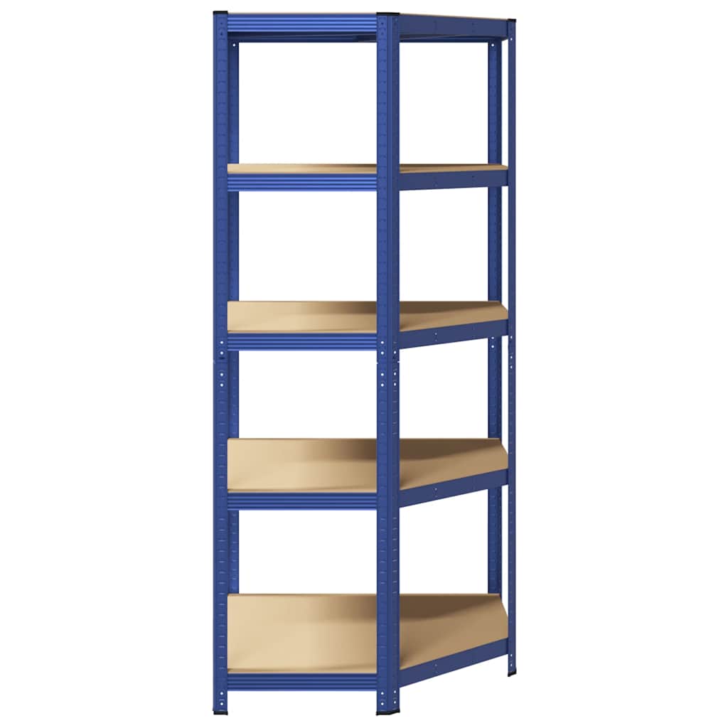 Eckregal mit 5 Böden Blau Stahl & Holzwerkstoff