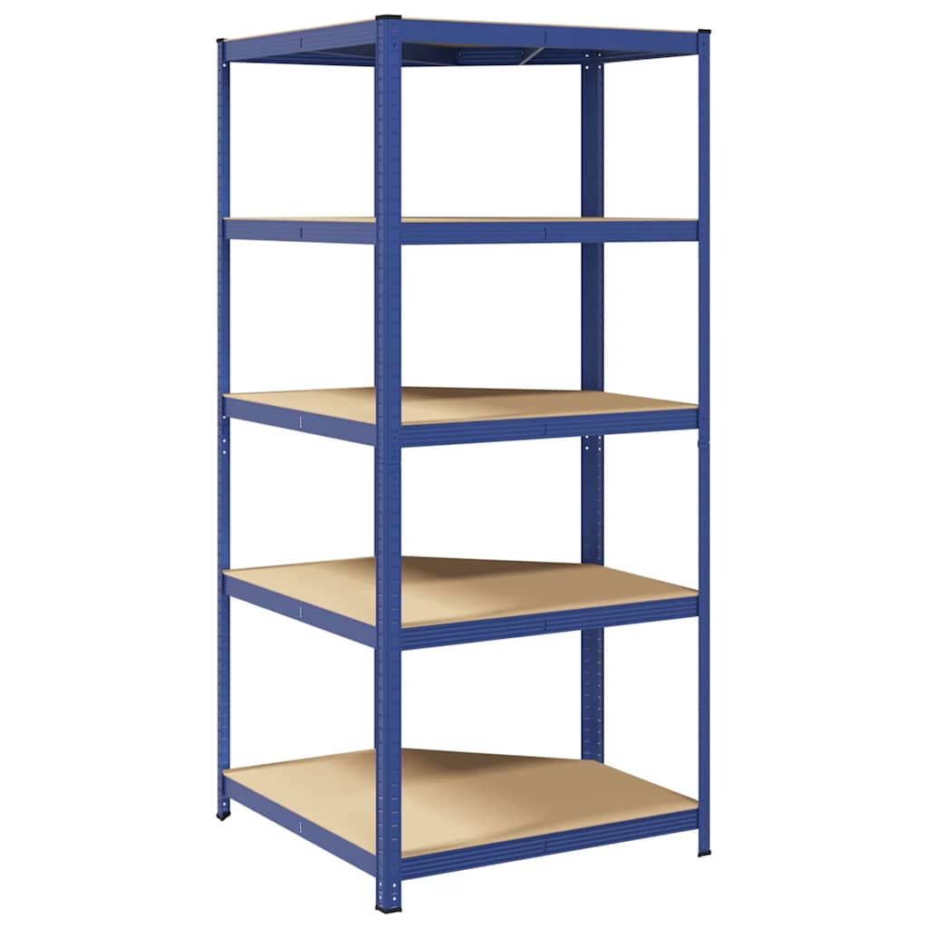 Eckregal mit 5 Böden Blau Stahl & Holzwerkstoff